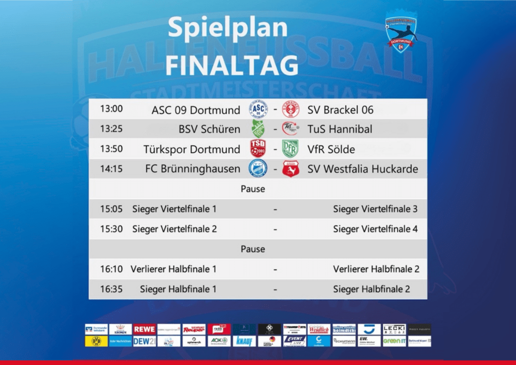 Spielplan für zweiten Endrundentag! Tageskasse öffnet.